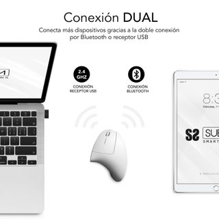 Souris verticale ergonomique sans fil Subblim Glide Vertical Ergo Dual pour droitiers 1600 DPI Blanc