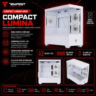 tempest Compact Lumina ARGB M-ATX Verre Trempé USB 3.0