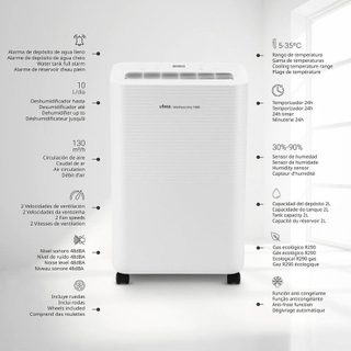 Déshumidificateur Ufesa Wellness Dry 1000 10L/jour 250W pour pièces jusqu'à 40m2 blanc