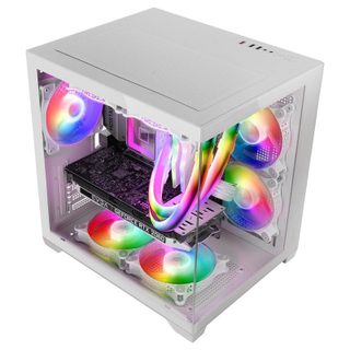 Mars Gaming Mc-view2 Micro ATX avec double écran en verre trempé et ventilateur 120 mm,