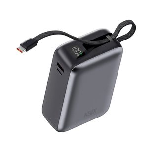 Batterie externe Ksix 30 000 mAh, charge rapide PD 65 W, charge pour ordinateur portable, câble USB-C intégré, affichage LED, noir
