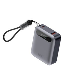 Batterie externe Ksix 10 000 mAh, PD 22,5 W, charge rapide, charge simultanée, câble convertible USB-C + boucle, écran LED, noir