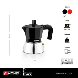 Cafetière italienne noire Monix Induction Inox M863003 3 tasses 0,195 L, compatible induction