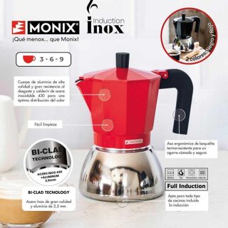 Cafetière italienne Monix Induction Inox M863106 370 ml 6 Tasses Rouge Induction