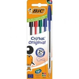 Stylo Bille BIC Cristal Original 516346 Pointe 1mm 5 Couleurs Rechargeable