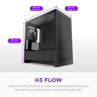 Nzxt H3 Flow Midi Tower, PC, Negro, micro ATX, Mini-ITX, Vidrio templado