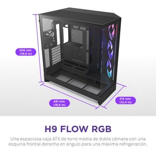 Nzxt H9 Flow RGB, Midi Tower, PC, Negro, ATX, EATX, micro ATX, 16,5 cm