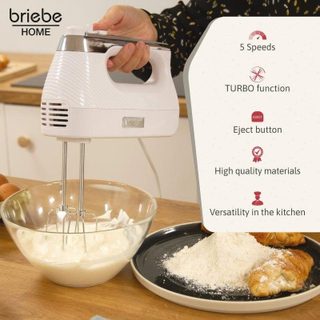Batteur Briebe HM1174WHT 400W 5 Vitesses Turbo Blanc accessoires inox