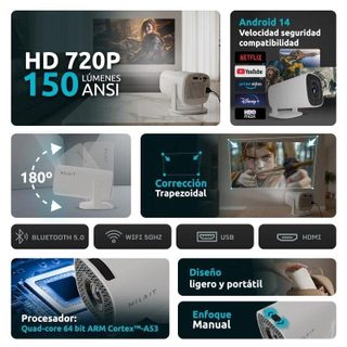 Projecteur Nilait Scene Lite HD 720P 150 Lumens Android 14 Portable