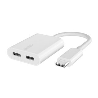 Hub Belkin 2 ports USB-C 60W F7U081BTWH Audio Charge Blanc Compatible iPad Pixel Galaxy
