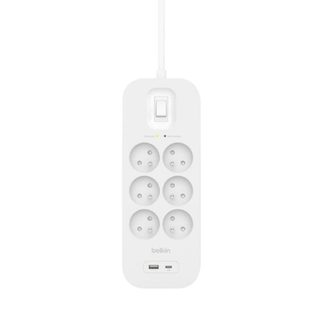 Multiprise Belkin SRB002CA2M 6 prises avec protection 2 USB-A USB-C câble 2 m interrupteur