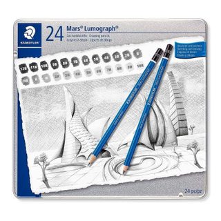 Staedtler Mars Lumograph - Boîte Métallique avec 24 Crayons de Dessin Premium