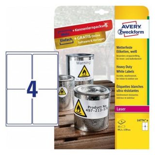 Étiquette autoadhesive pour imprimante Avery L4774-8 A4 Poliester Laser Permanente
