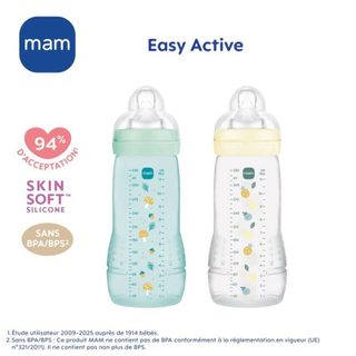 MAM Bouteille Easy Active 330 ml Pack 2 Ice Pearl Tétine SkinSoft