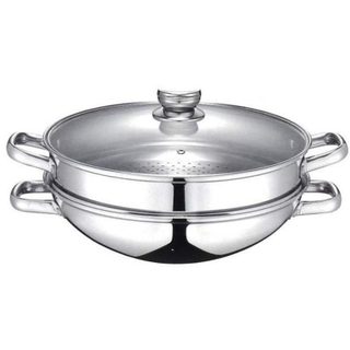 Baumalu Wok 2-en-1 - Tous feux dont induction - Couvercle verre - 32 cm
