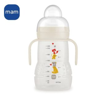 MAM Bouteille d'Apprentissage 220 ml Verte Tétine SkinSoft Poignée Ergonomique