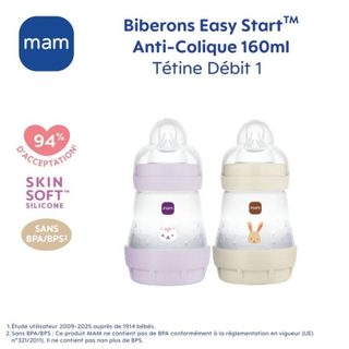 MAM Biberon Easy Start 160 ml Pack 2 SkinSoft Anticolique Micro-sterilisable