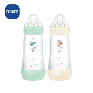 MAM Biberon Easy Start 320ml Silicone Anticolique Lot de 2 Menta Coton