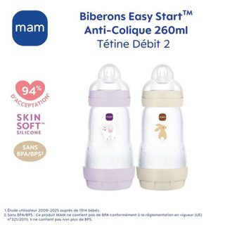 MAM Biberon Easy Start Anticolique 260 ml Pack 2 Lilac Sand Silicone
