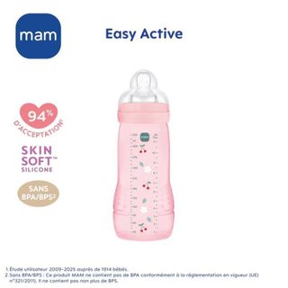 MAM Biberon Easy Active 330 ml Berry Silicone SkinSoft Débit Rapide