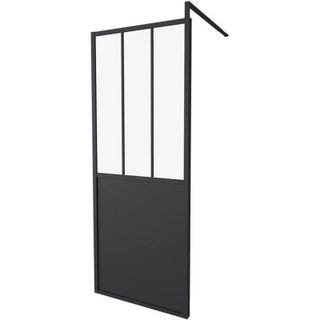 Gelco Paroi Fixe 80x200 Style Industriel Noir - Verre Transparent - Rectangulaire - Aluminium - Epaisseur 5mm