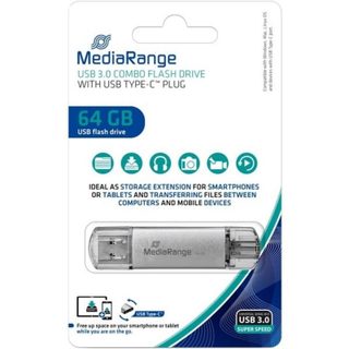 Clé USB MediaRange MR937 64 Go USB Type-A et Type-C 3.2 Gen 1 Argent