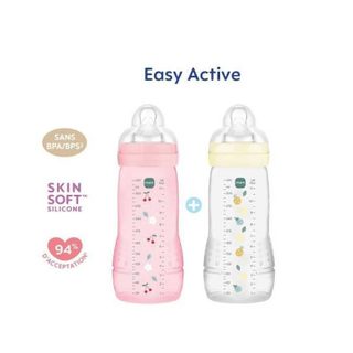 MAM Biberon Easy Active Coloré - 330ml - Berry + Pearl - Tétine Débit X - X2