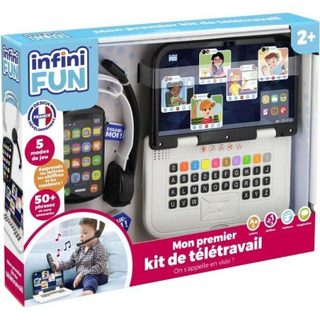 Kit Télétravail InfiniFUN Pour Enfants: Ordinateur Et Téléphone Jouet, 18 Zones Tactiles, 5 Modes De Jeu, 2+