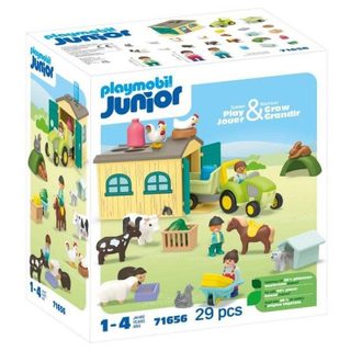 Playmobil Junior Granja avec Tracteur Remorque Animaux 71656 53 pièces
