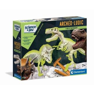 Kit d'excavation archéologique Clementoni Archéo Ludic T-Rex et Triceratops phosphorescent
