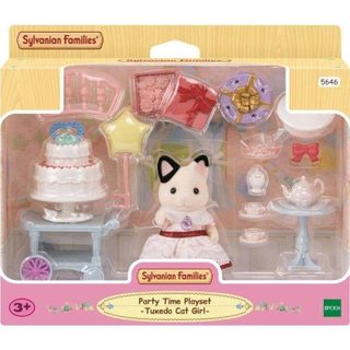 Sylvanian Families Set Fête Thé Anniversaire Fillette Chat Bicolor 25 Accessoires