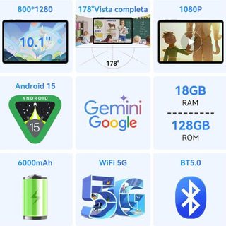 【Offres sélectionnées, disponibles tant que les stocks durent ! 】Tablette TABWEE T80 Android 16, 10,5 pouces 12 Go (4+8) RAM + 64 Go ROM, 1280 x 800 pixels, batterie 6000 mAh à charge rapide / Wi-Fi 5G / Bluetooth 5.0 / Tablette Gemini AI