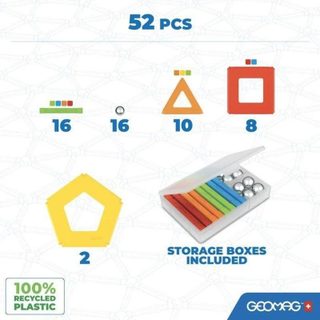 Geomag Jeu De Construction Magnétique - Supercolor Panels Recycled 52 Pieces - Jouet Éducatif - 3d - Durable