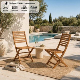 Lot de 2 chaises de jardin pliantes - EDEN - Bois Eucalyptus FSC - 57 5 x 46 5 x H90 cm