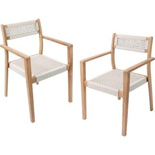 Lot de 2 fauteuils de jardin - ARAWA - Bois d'Acacia - Empilable - Cordage tressé - 57 x 59 x 85 cm
