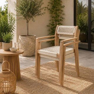 Lot de 2 fauteuils de jardin - ARAWA - Bois d'Acacia - Empilable - Cordage tressé - 57 x 59 x 85 cm
