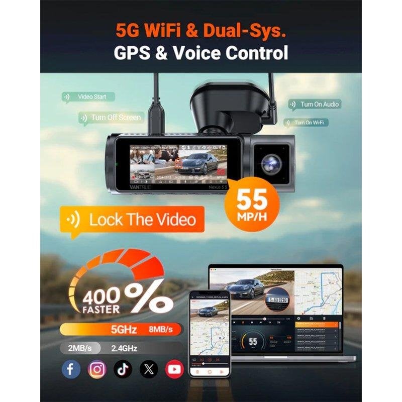 Caméra voiture Vantrue N5s 4 canaux 360 WiFi 5 GHz GPS Starvis2