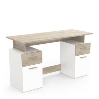 Demeyere Bureau avec rangements - PLATON - Chêne / blanc mat - L134 8 x P55 x H76 4 cm - DEMEYRE