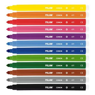 Milan Boite de 12 Marqueurs Pointe Conique 5mm Couleurs Assorties