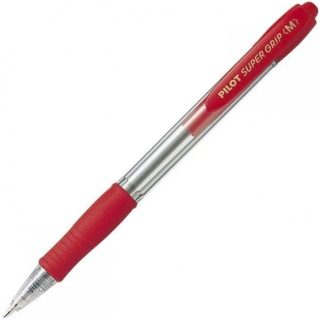 Pilot Super Grip M Boite de 12 Stylos Rétractables Encre Huile Rouge