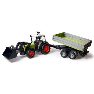 Véhicule Tracteur - Claas vert avec fourche et remorque BRUDER