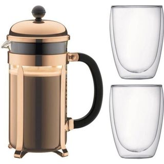 Cafetiere A Piston - - Chambord Set - 8 Tasses 1.0 L + 2 Verres Pavina Double Paroi 25 Cl