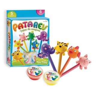 Pate A Modeler - Patarev - Blister - Tetes De Crayon - 5 Pots De Couleur - 8 Tetes D'animaux - Des 6 Ans