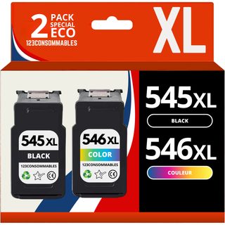 123consommables - Pg545 Cl546 - Cartouche D'encre Compatible Avec Canon Pg-545 Cl-546xl Pack 2 Pour