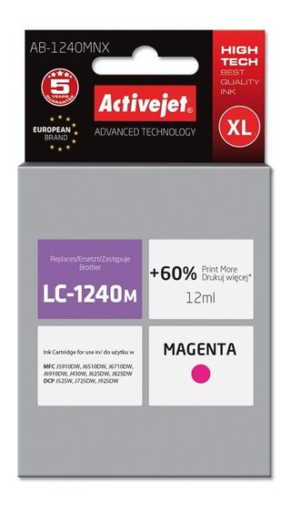 Activejet Ab-1240mnx (remplacement Brother Lc1240m/1220m ; Supreme ; 12 Ml ; Rouge)