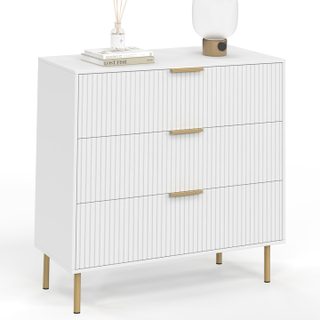 IDMarket Commode 3 Tiroirs Marcel 80 Cm Lattes