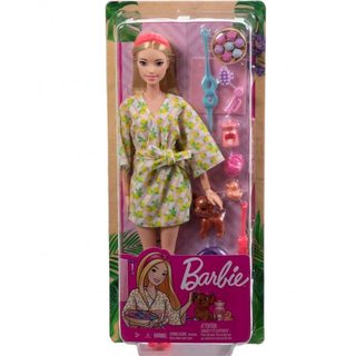 Coffret Barbie Spa Et Bien Être Avec Peignoir Et Chien - 11 Pièces - Poupée Mannequin Blonde - Mattel Hkt90