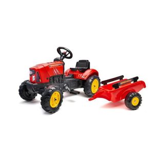 Falk - Tracteur A Pedales Supercharger Rouge Avec Capot Ouvrant Et Remorque