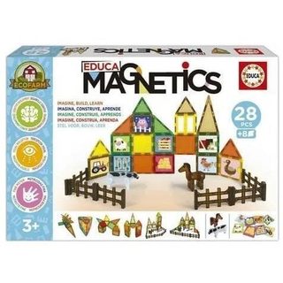 Educa Magnetics Ecoferme - Jeu de construction - 28 pièces magnétiques 2 animaux 8 cartes - Dès 3 ans