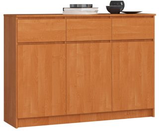 Commode Akord K140 Aulne 138 Cm 3 Portes 3 Tiroirs Façade Aulne 6 Étagères 138x40x99 Cm